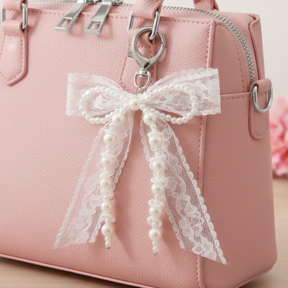 Darling Lace Bow & Pearl Bag Tag 🎀